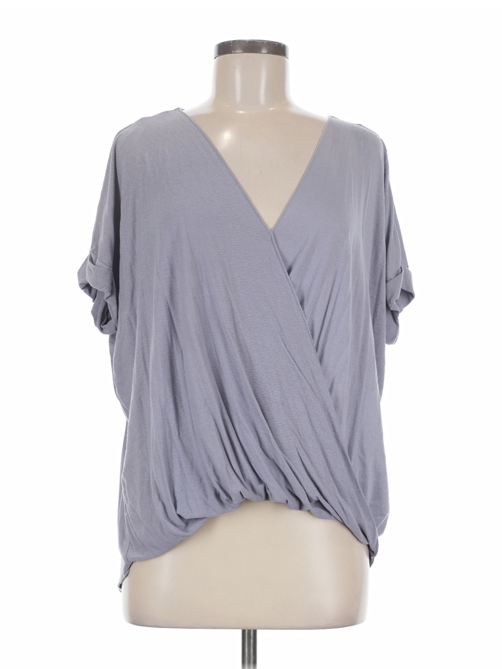Draped V-Neck Wrap Blouse in Light Gray